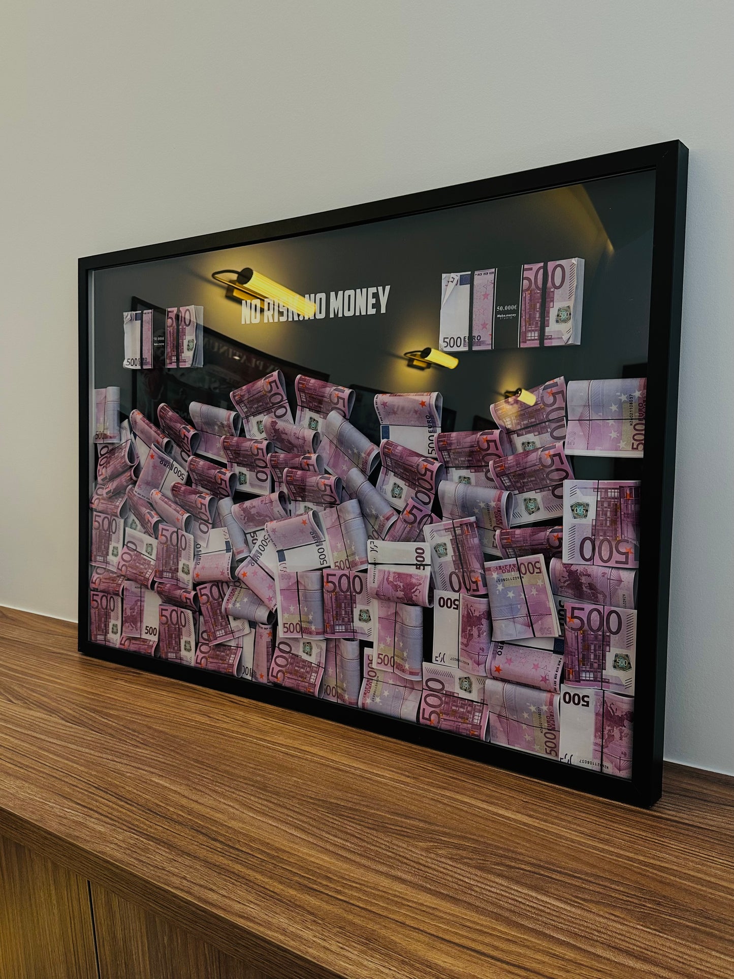 Money Storm Frame — No Risk, No Money | 93x63 cm