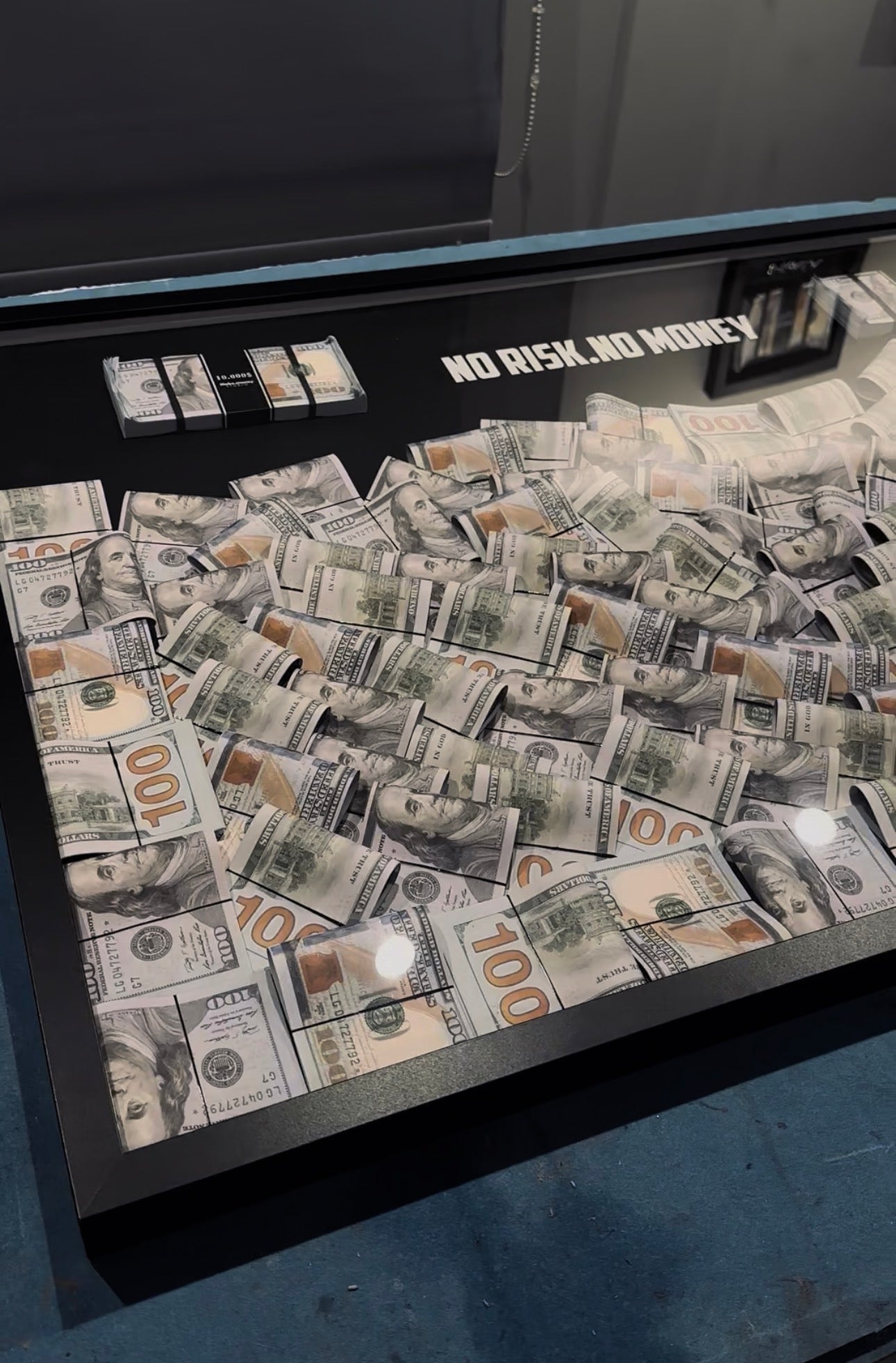 Money Storm Frame — No Risk, No Money | 93x63 cm
