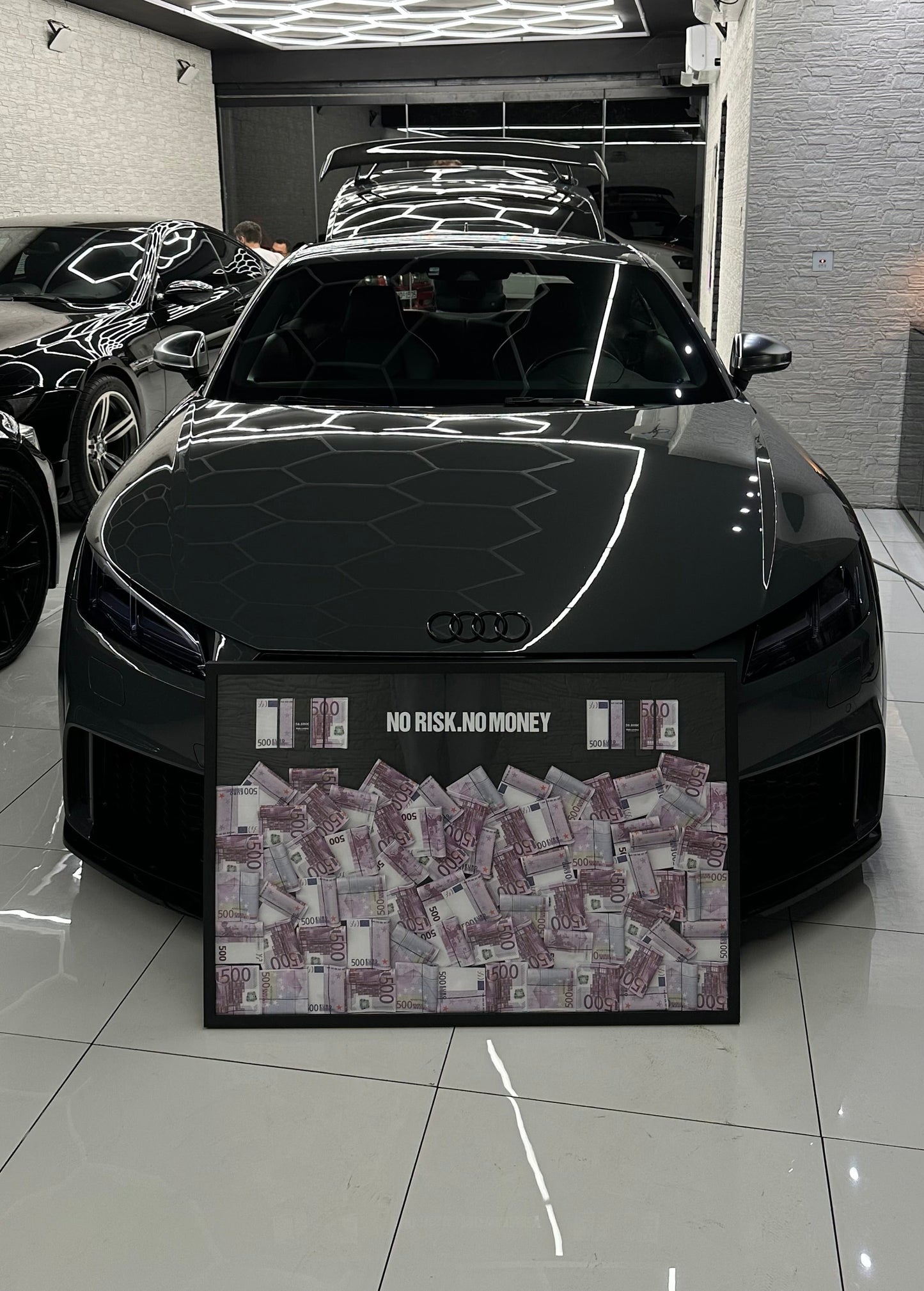 Money Storm Frame — No Risk, No Money | 93x63 cm